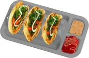 Taco Holder | Taco Shell Holder with 3 Dividers | Silicone Reusable Non-Slip Food Dish with 2 Condiment Compartments for Adults Kids Family Wedding