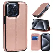 Iphone 15 Pro Wallet Phone Case,Durable Leather Phone Case With Card Slots Holder-Gold