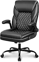 BestEra Office Chair, Executive Leather Home Office Desk Chairs, Ergonomic Computer Desk Chair with Adjustable Flip-Up Arms, Lumber Support Swivel Task Chair with Rocking Function (Black)
