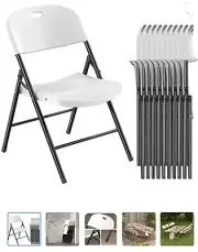 Nazhura Chairs Set Of 4 White Folding Steel Frame Indoor And Outdoor Heavy Duty