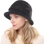 [iNszkoos] Women's Vintage 1920s Wool Cloche Hat Flowers Winter Hat Bucket Bell Bowler Hat Knitted Dress Hats Beanie Retro Fedora Hats Church Hats Fishing Hat Women Winter Hat Beret