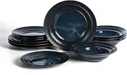 [Earth & Clay] Celeste 12-Piece Dinnerware Set Stoneware, Plates and Bowls Set, Includes Dinner and Salad Plates, Cereal Bowls, Dishwasher and Microwave Safe, Dish Set for 4, Blue