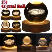 Crystal Ball LED Night Light Galaxy Round Lamp 3D Planet Lucky Leaves Home Decor