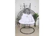 Hanging Egg Chair Double Seat - Grey Basket & White Cushion