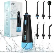 Water Flosser Cordless Teeth Cleaner: 300ML IPX7 Waterproof Portable Oral Irrigator with 3 Modes, Rechargable Oral Denal Flosser with 6 Jet Tips for Oral Care|Braces & Bridges|Travel & Home