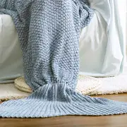 CottonMore 100% Cotton Knitted Mermaid Tail Blanket 140cm Light Blue