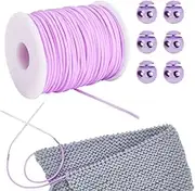 55 Yards Stitch Keeping Cords, 2 mm Hollow Rubber Tubing Knitting Barber Cord Stitch Keeper with Plastic Cord Locks for Holding Stitches, Bracelet Necklace Beading and Jewelry Making