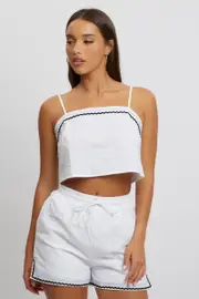 White Cami Top Sleeveless Ric Rac - Size 16XL, Women's Crop Top