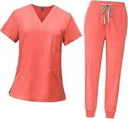 [Oshhni] Women Uniform Scrubs Set Nurse Top Pants with Pockets Workwear Nursing Work Suit