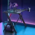 140Cm RGB Gaming Desk with LED Lights, Black PC Computer Desk X Shaped Ergonomic