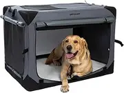 Pettycare 36 Inch Collapsible Dog Crate with Curtains, Travel Dog Crate for Airflow and Calm, Soft Pet Dog Kennel with Portable Bag and More Chew Proof Mesh, Indoor & Outdoor, Grey+4 Door Curtains