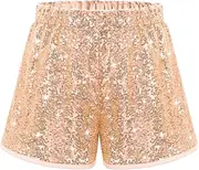 WELAKEN Sparkly Sequin Shorts for Girls Kids High Waist Elastic Party Dance Shorts