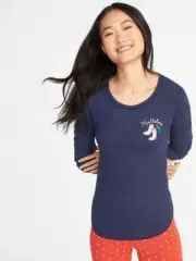 NWT Old Navy Mistletoes Soft Waffle Knit Thermal Tee Shirt Blue Women Large
