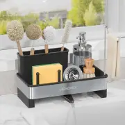 Sponge Holder for Kitchen Sink, 304 Stainless Steel Sink Caddy with Auto Black