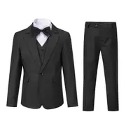 Sliktaa Boys 3Pce Formal Suit Slim Fit Blazer and Vest and Pants Black 110CM