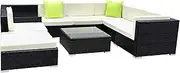 Gardeon Outdoor Sofa 7 Seater Wicker Lounge Setting Table and Chairs, Patio Furniture Rattan Modular Set Garden Backyard Aluminum, Storage Tables Weather-Resistant Cushions Glass Tabletop Black