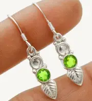 Natural Leaf Peridot 925 Solid Sterling Silver Earrings 1 1/2'' Long @B4-9