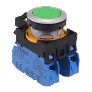 IDEC CW Series Green Metallic 22.3mm Momentary Flush Push Button Switch 2NO IP65