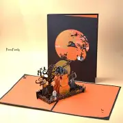 D01-Spooky Halloween 3D Pop-Up Card - Pumpkin, Bat, Moon, Ghost, Witch & More