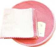 Newbridge 6 pink plaid napkin + 6 braided round table placemats Cotton set new