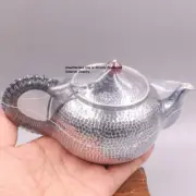 Pure Solid S999 Fine Silver Wine Teapot Carved Healthy Hammer Tea Pot 6.2inch
