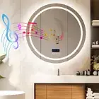 800mm Round LED Bluetooth Bathroom Mirror w/ Time Date Display Screen Wall Mount