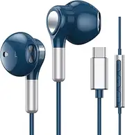 USB C Headphones for Samsung USB C Earphones with Microphone in-Ear Wired Earbuds USB Type C for Galaxy S24 S23 Ultra S22 S21 FE S20 A53 A54 iPhone 16 15 Pro Max iPad Pro Pixel 8 7 6 (Blue)