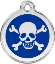 Red Dingo Skull & Cross Bones Dark Blue Tag - Lifetime Guarantee - Cat, Dog, Pet