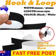 25mm 50mm Heavy Duty Adhesive Sticky Back Hook & Loop Fastening Tape Black White