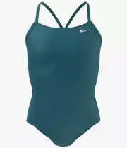 Nike Swim Girls' Polyester Cut-Out Tank One Piece Bright Spruce Large 12-13 year