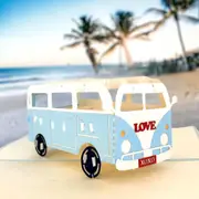 Blue Vintage VW Kombi Camper 3D Pop Card