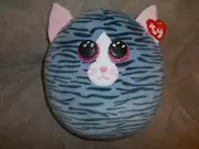 TY SQUISH A BOO KIKI CAT GREY STRIPED 12" CHUBBY PILLOW PLUSH NWT NEW!