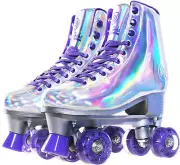 Roller Skates for Women, Holographic High Top PU Leather Rollerskates, Shiny Dou