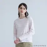 GIORDANO 女裝純棉條紋長袖T恤 - 19 皎白X淡珍珠紅