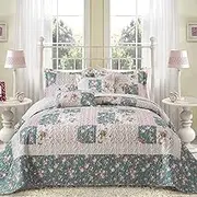 BEDIFANY French Style King Size Quilt Set for Farmhouse - 3 Pieces Garden Lightweight Bedspreads King (98 x 106 inch) with Floral Pattern - All Season Quilt Bedding Sets for Decorations