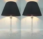 PAIR of NEW Bedside Table DESIGNER MODERN LAMPS with Black Ribbon Shade