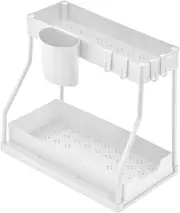 2-Tier Pull-Out Cabinet Organizer - Space-Saving Kitchen Drawer with Large Capacity White