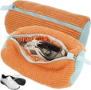 [Dojreope] 2Pcs Shoes Laundry Bag Reusable Mesh Laundry Shoe Bag for Washing Machine Portable Shoe Wash Bag with Zipper and Hook for Sneakers Running Shoes 39x19cm(Orange)