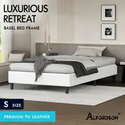 ALFORDSON Bed Frame Single Size Mattress Base Foundation White Leather BASEL