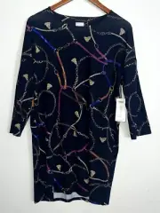 Chico’s NEW Touch Of Cool Chain Print Wedge Tunic Top Black Multicolor Sz M