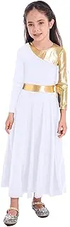 [Loodgao] Girls Metallic Gold Praise Dance Dress Liturgical Dancewear Loose Full Length Worship Costume Church Robe