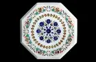 12" Marble Corner Side Table Top –Handmade Inlay with Semi-Precious Stones Table