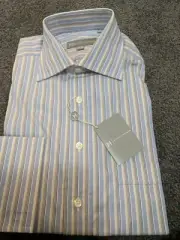 Hickey Freeman Striped Button Down Cufflinks Shirt Cotton Purple 15-33