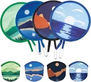 [AGDGV] 4 Styles Round Foldable Hand Fan Japanese Foldable Fan Style Handheld Foldable Compact Cooling Fans,Round Folding Fan (4Pcs Landscape)