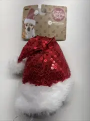 Dog Santa Hat Shimmer Shine Sequin Christmas Clothing Holiday Tails S/M