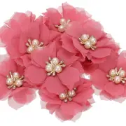 2.36 Inch Rhinestone Chiffon Flower, 10 Pcs Fabric Appliques, Pale Green