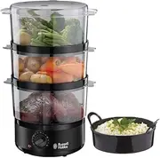 [Russell Hobbs] Compact 26530-56 Steamer 7.0 L (60 Minute Timer + Automatic Shut-Off, 3 Dishwasher-Safe Steam Containers + Rice Bowl/Rice Cooker, BPA-Free)