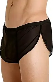[palglg] Mens Mesh Shorts See Through with Large Split Sides Sexy Sheer Boxers Underwear