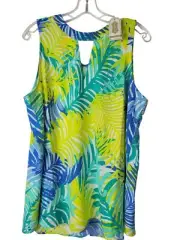 NWT Mudpie Tropical Sleeveless Rayon Fern Top Blue Green Size L