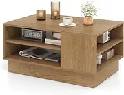 Giantex Modern Coffee Table, Rectangle Center Table with 2-Tier Open Storage Shelves, Accent Table for Living Room, Reception Room, Lounge, 86 x 56 x 41 cm (Natural)